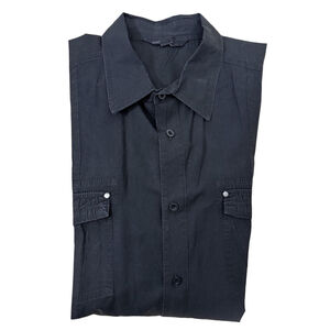 Straight Faded Short Sleeve Button Down Camp Shirt 3X Black Epaulet Pockets